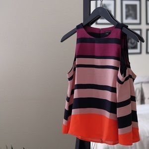 Ann Taylor Striped Eggplant / Pink Blouse